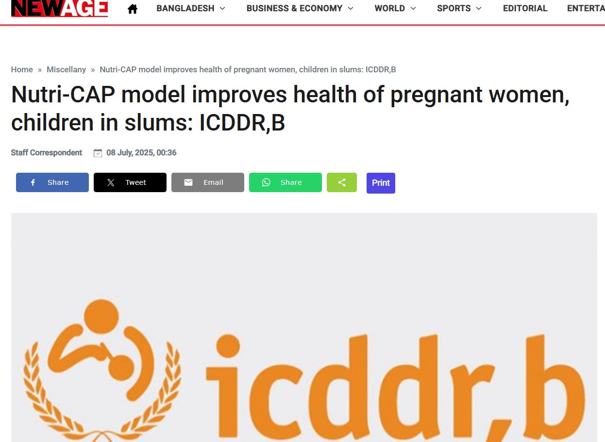 Nutri-CAP model improves health of pregnant women, children in slums: ICDDR,B -New Age