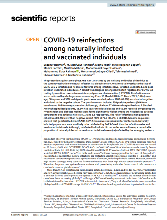 COVID‑19 reinfections among naturally infected and vaccinated individuals 