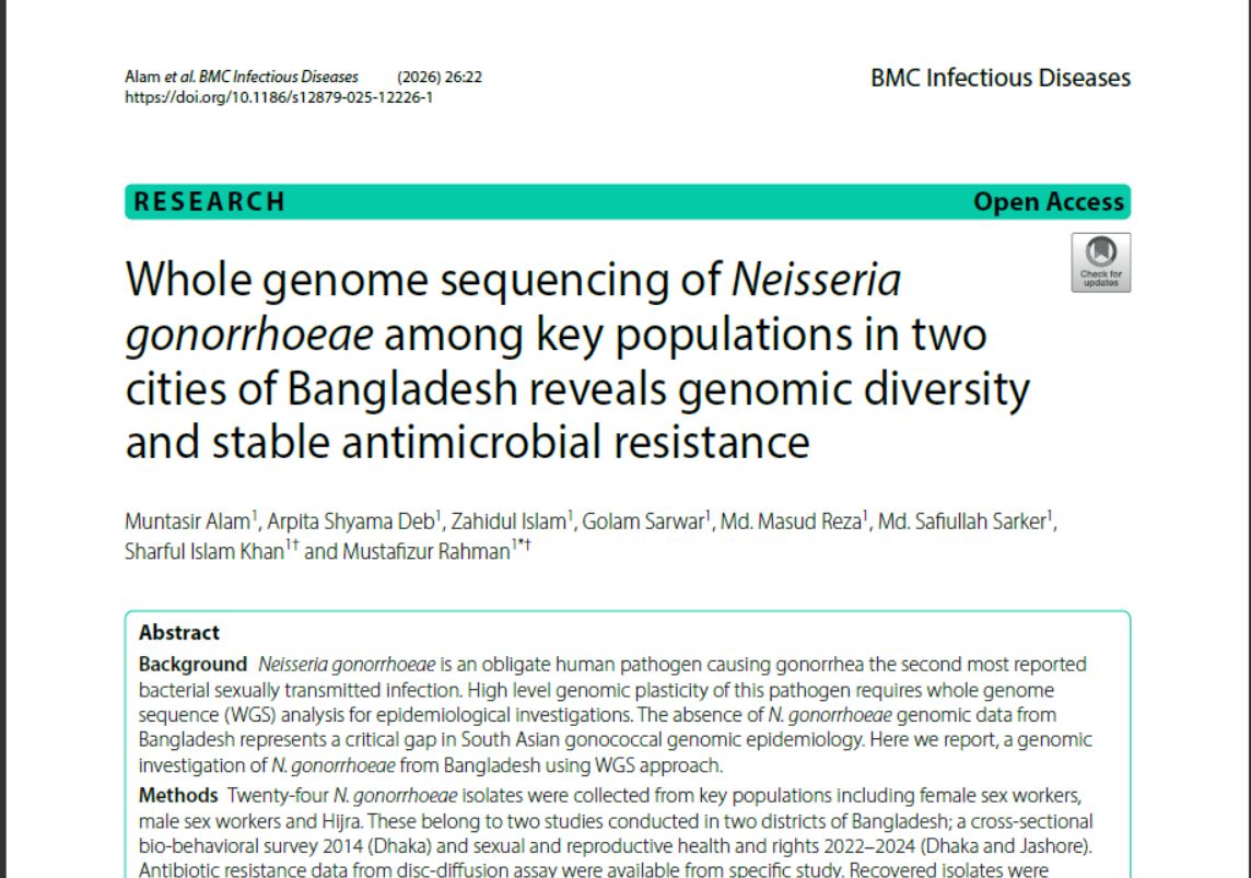 Whole genome sequencing of Neisseria gonorrhoeae among key populations in two cities of Bangladesh reveals genomic diversity and stable antimicrobial resistance
