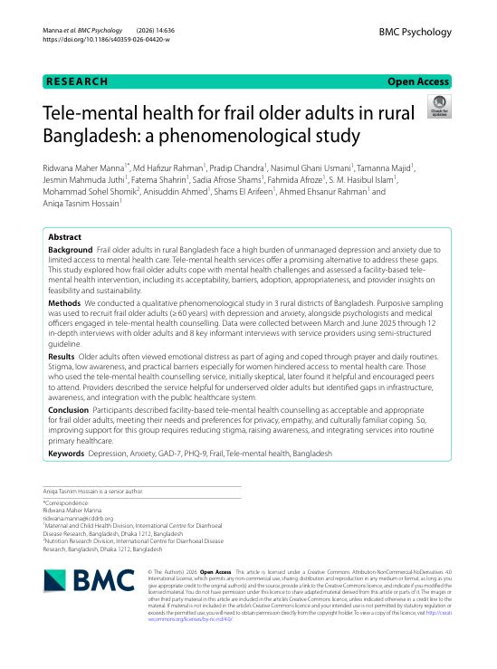 Tele-mental health for frail older adults in rural Bangladesh: a phenomenological study
