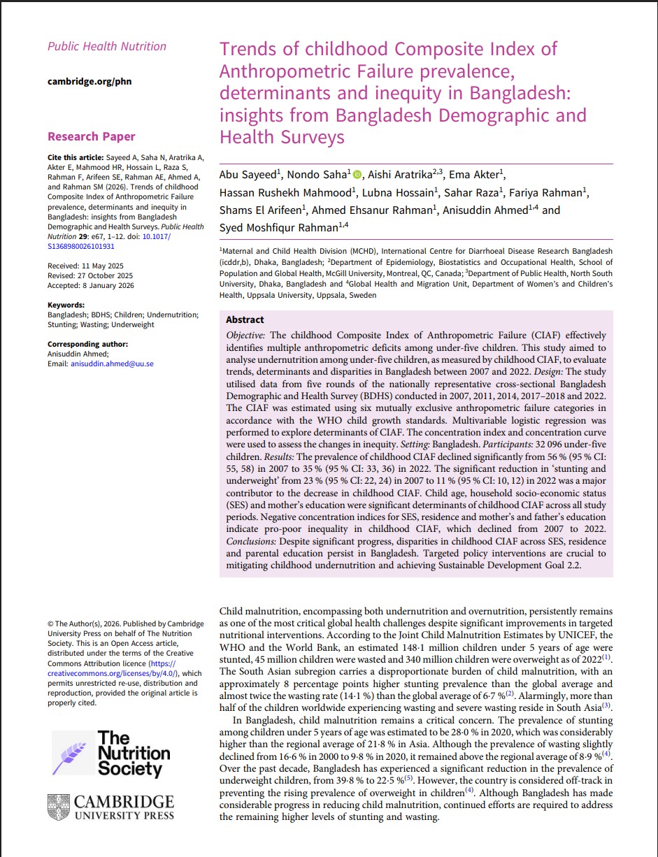 Trends of childhood Composite Index of Anthropometric Failure prevalence, determinants and inequity in Bangladesh: insights from Bangladesh Demographic and Health Surveys