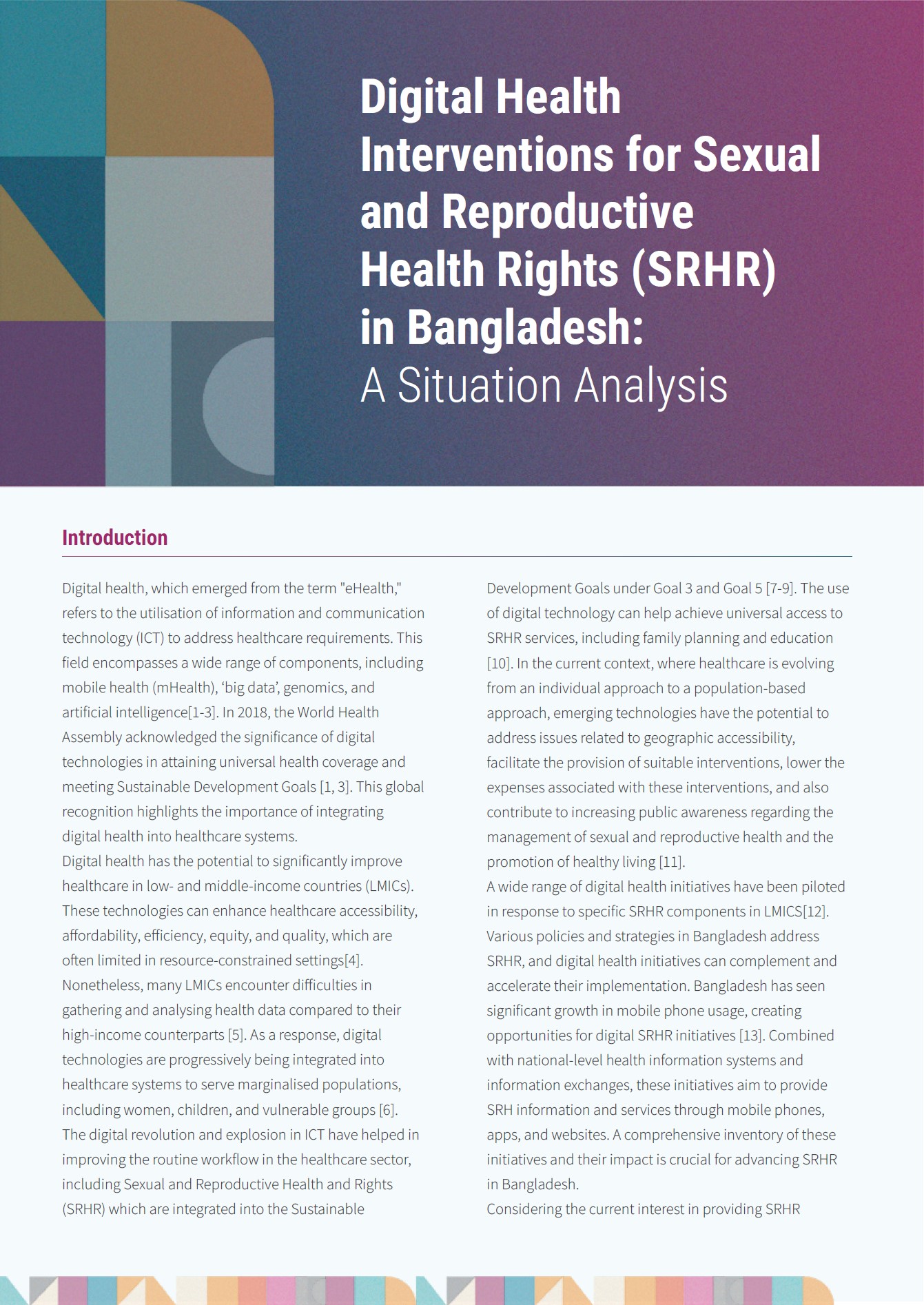 Digital Health Interventions for Sexual and Reproductive Health Rights (SRHR) in Bangladesh: A Situation Analysis