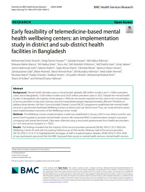 Early feasibility of telemedicine-based mental health wellbeing centers: an implementation study in district and sub-district health facilities in Bangladesh
