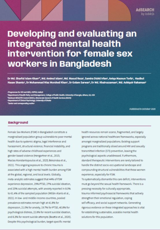 Developing and evaluating an integrated mental health intervention for female sex workers in Bangladesh